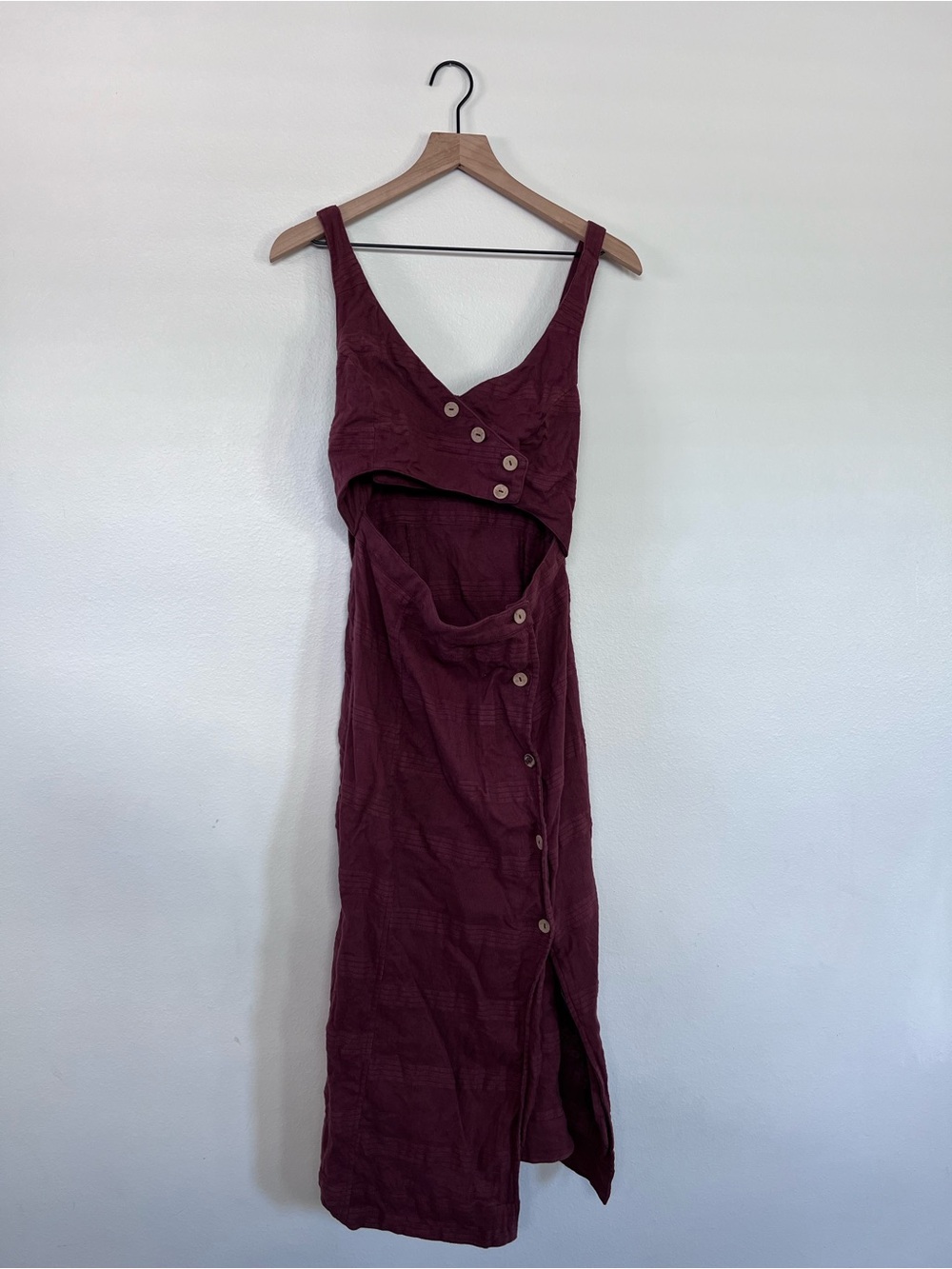 Free People Burgundy (Med) Cutout Button-Front Midi Dress -